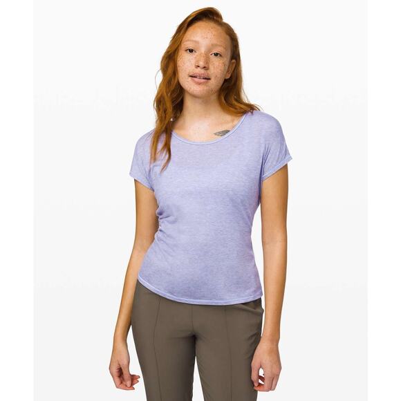 Lululemon Twist Back Tee Heathered Lavender Dusk Sz 2 - Picture 1 of 9